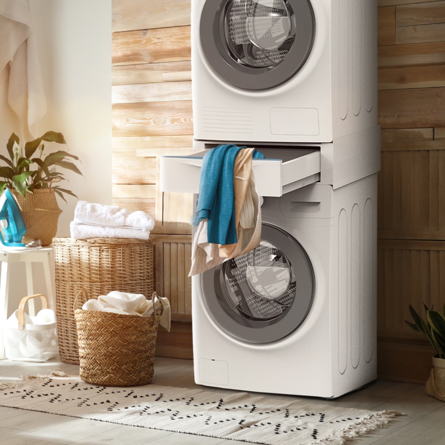 Meliconi 656112 - Suporte para máquina de lavar e secadora com gaveta extraível de 28 l, branco