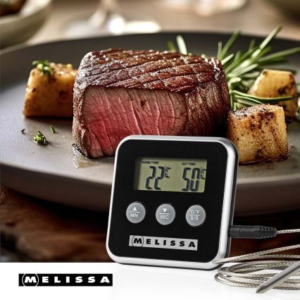 Melissa - Termómetro para carne com visor digital e temporizador 0-250 °C 1x pilha AAA
