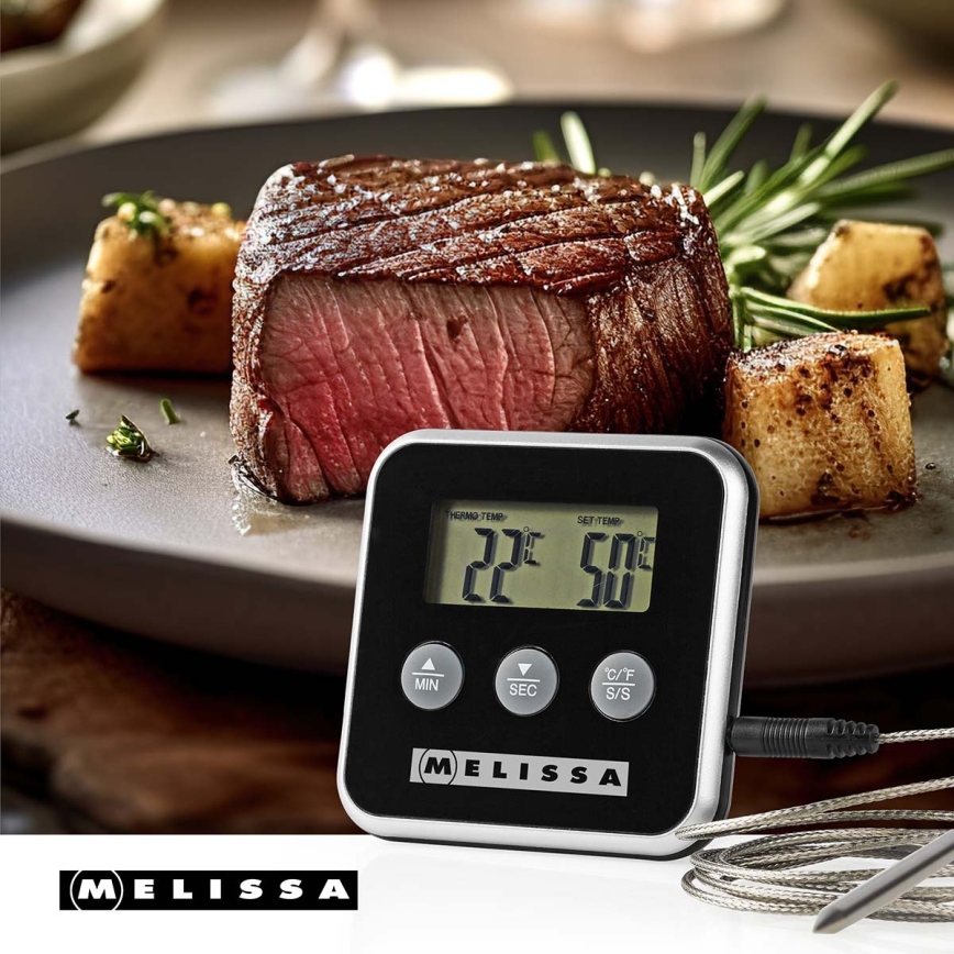 Melissa - Termómetro para carne com visor digital e temporizador 0-250 °C 1x pilha AAA