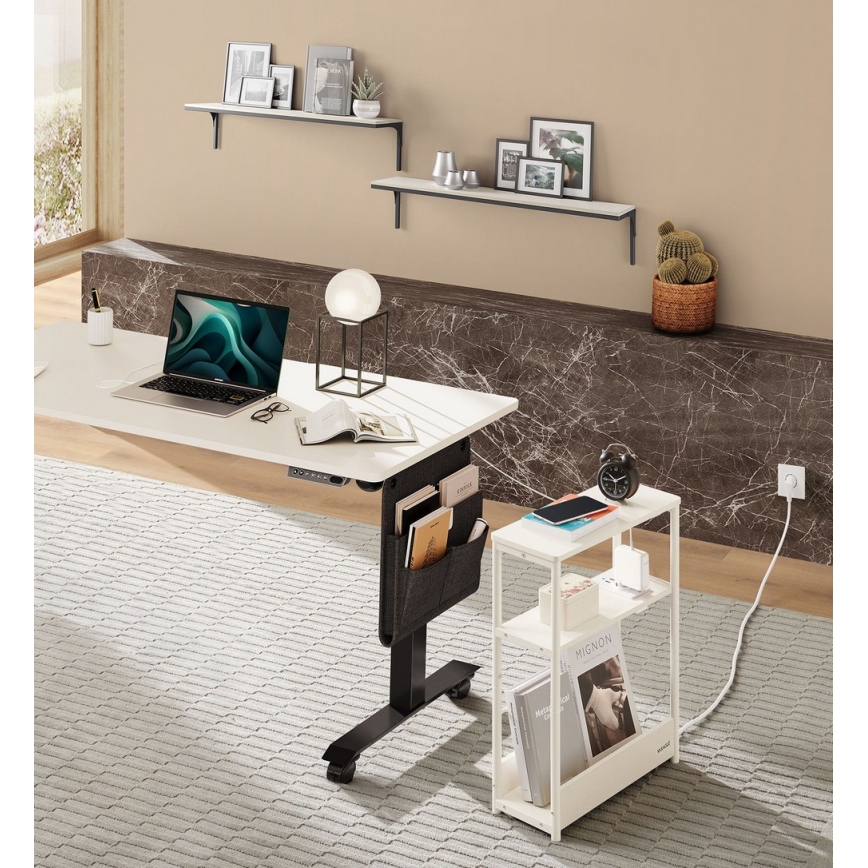 Mesa de apoio com tomada elétrica integrada e portas USB ROD branca/creme