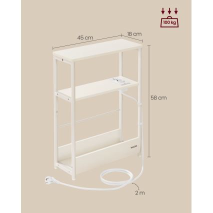 Mesa de apoio com tomada elétrica integrada e portas USB ROD branca/creme