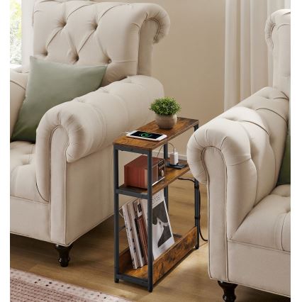 Mesa de apoio com tomada embutida e portas USB ROD castanho/preto