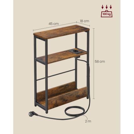 Mesa de apoio com tomada embutida e portas USB ROD castanho/preto