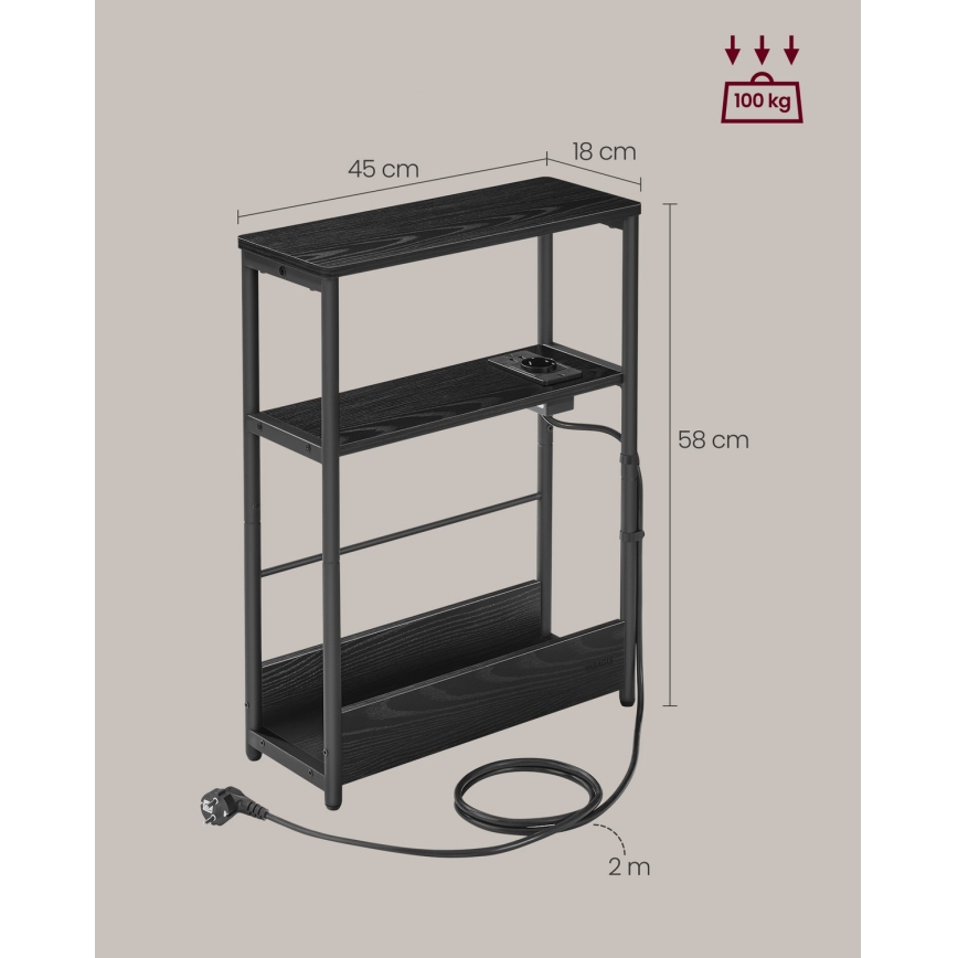 Mesa de apoio com tomada integrada e portas USB ROD preta