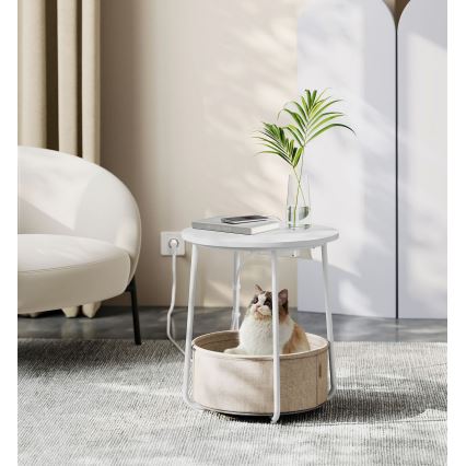 Mesa de apoio com tomadas embutidas e portas USB NOIRA 45 cm bege/branco