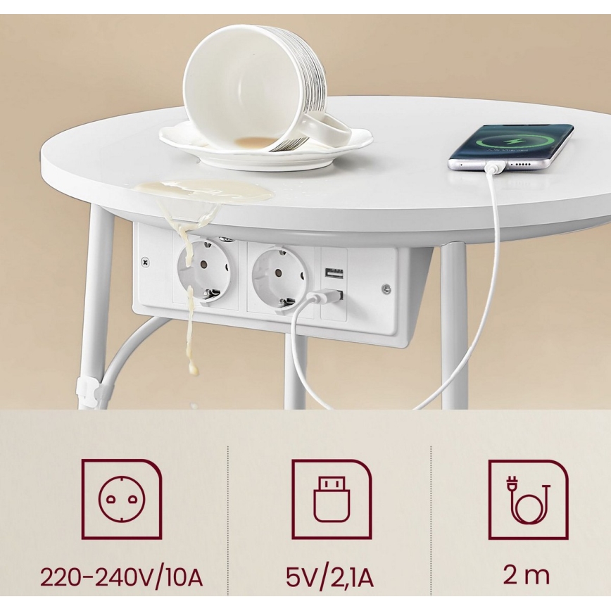 Mesa de apoio com tomadas embutidas e portas USB NOIRA 45 cm bege/branco