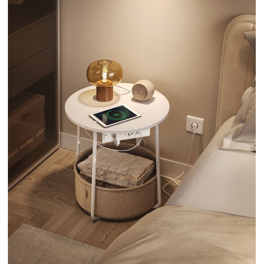 Mesa de apoio com tomadas embutidas e portas USB NOIRA 45 cm bege/branco