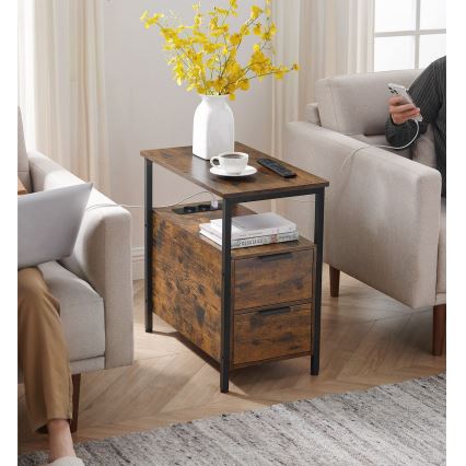 Mesa de apoio com tomadas integradas e portas USB ROD castanho/preto