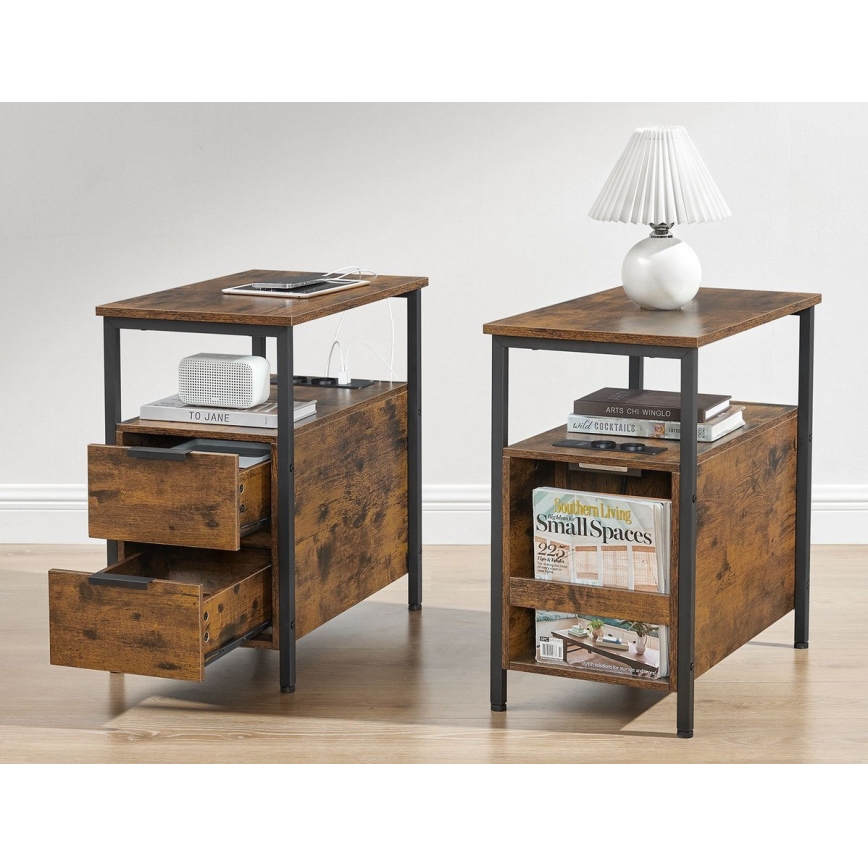 Mesa de apoio com tomadas integradas e portas USB ROD castanho/preto