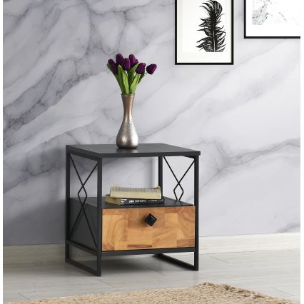 Mesa de cabeceira ALTUNIZADE 50x45 cm preto/castanho