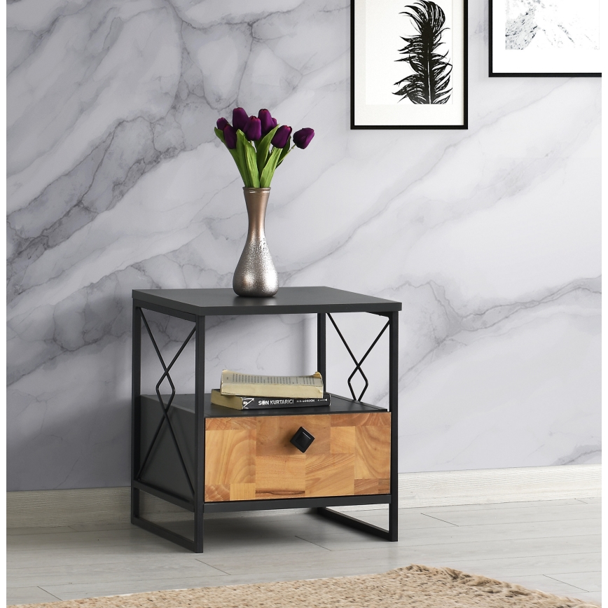 Mesa de cabeceira ALTUNIZADE 50x45 cm preto/castanho