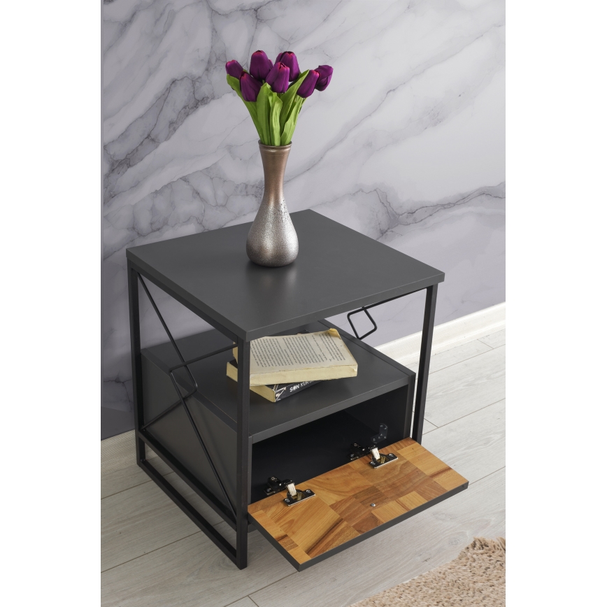 Mesa de cabeceira ALTUNIZADE 50x45 cm preto/castanho