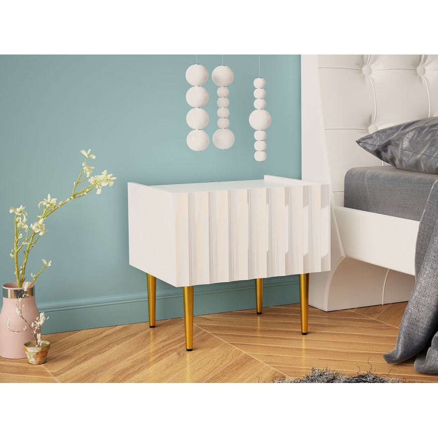 Mesa de cabeceira ARCOS 46x50 cm branco/dourada