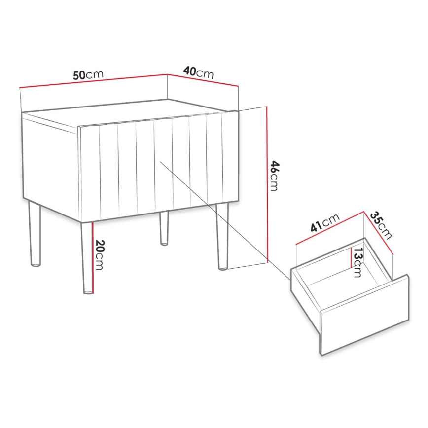 Mesa de cabeceira ARCOS 46x50 cm branco/dourada