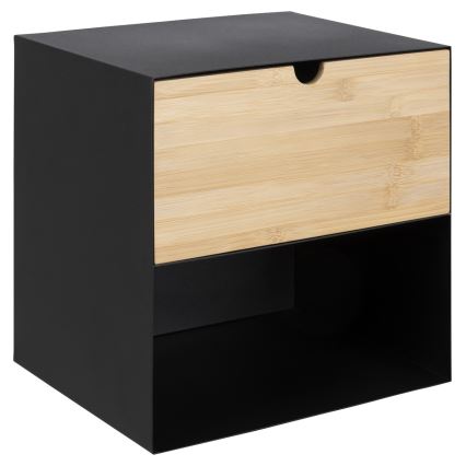 Mesa de cabeceira com possibilidade de montagem na parede BEKIM preto/bambu