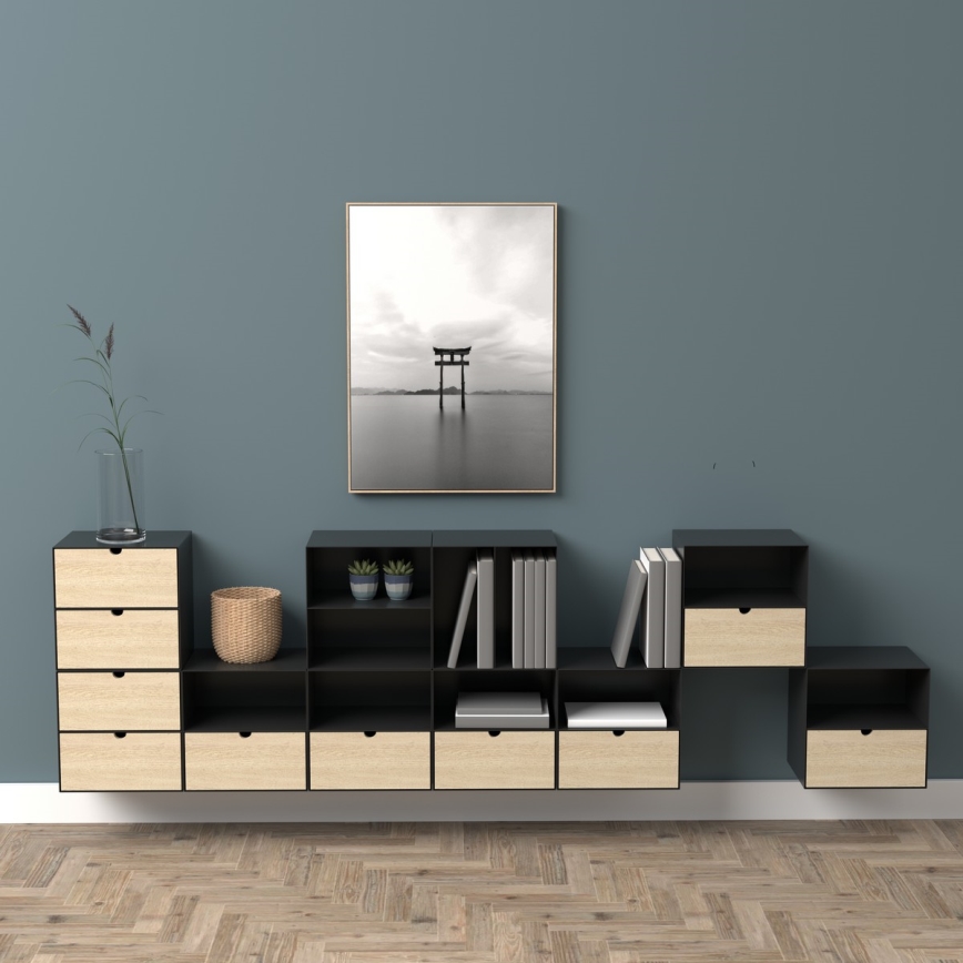 Mesa de cabeceira com possibilidade de montagem na parede BEKIM preto/bambu