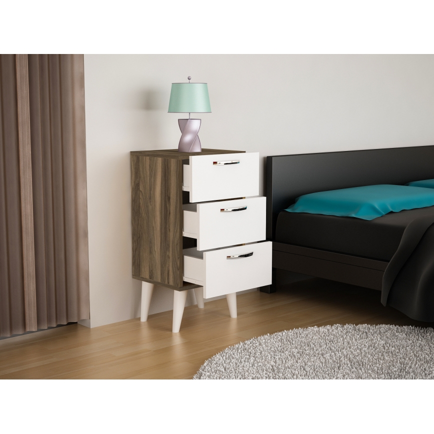 Mesa de cabeceira BELLINI 80x40 cm castanho/branco