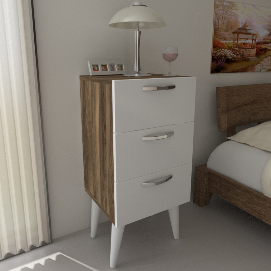 Mesa de cabeceira BELLINI 80x40 cm castanho/branco