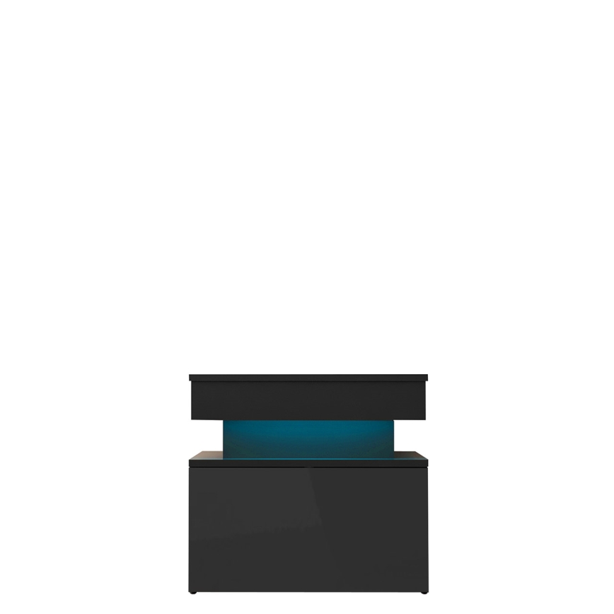 Mesa de cabeceira com iluminação LED GLOSSA 51 x 55 cm preta / preta brilhante