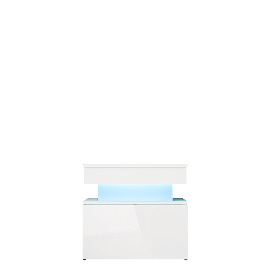 Mesa de cabeceira com iluminação LED GLOSSA 51x55 cm branco/branco brilhante