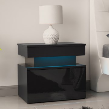 Mesa de cabeceira com iluminação LED GLOSSA 51x55 cm preta/preta brilhante