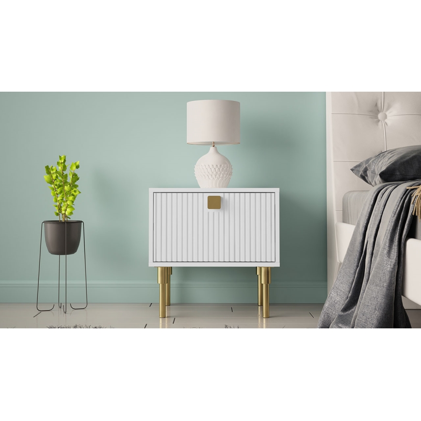 Mesa de cabeceira DORSET 50x50 cm branco/dourada