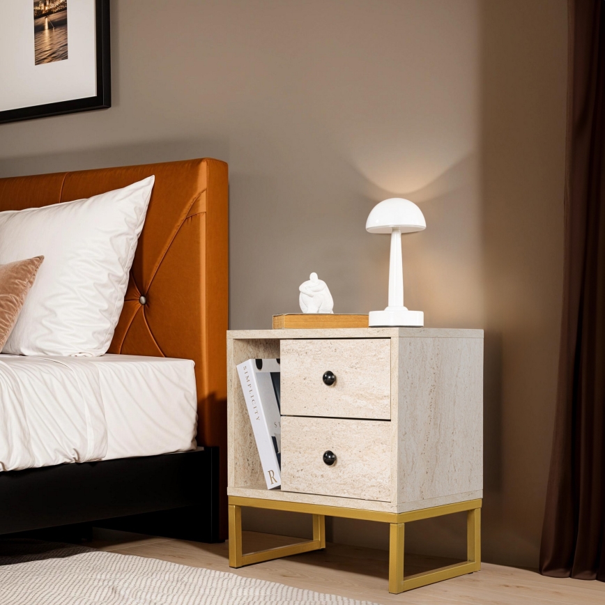 Mesa de cabeceira GLIMMER 50x45,2 cm bege/dourado