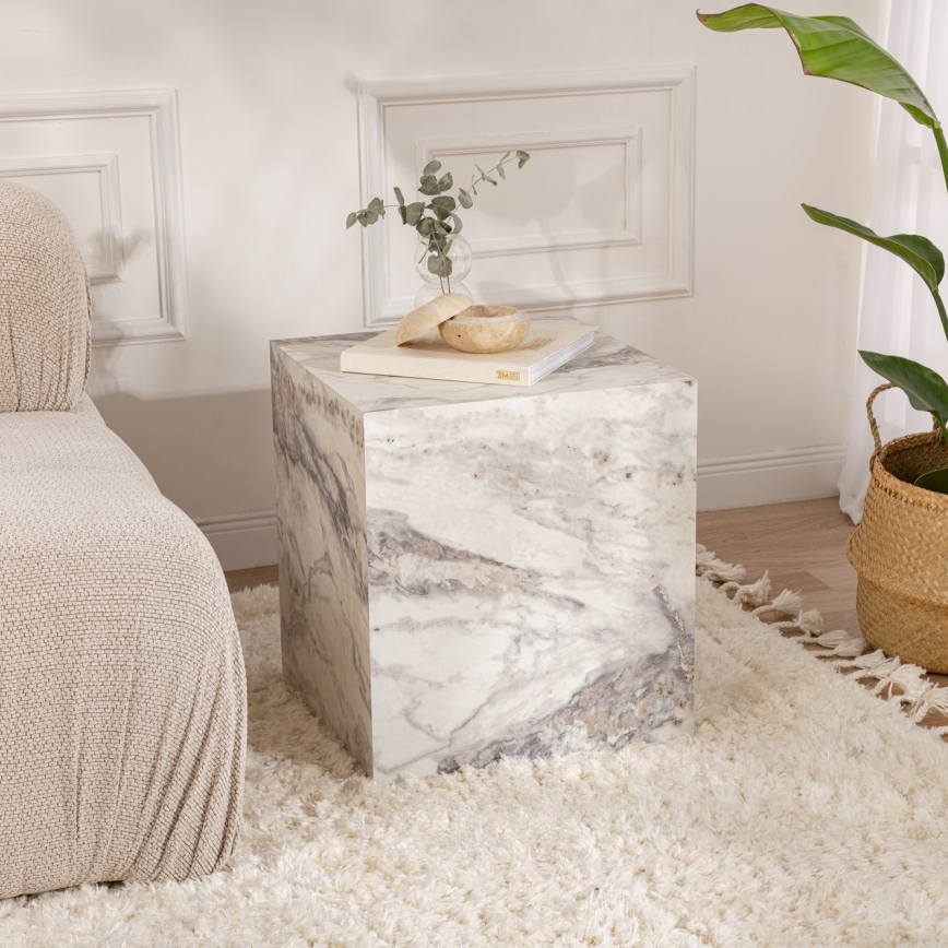 Mesa de cabeceira KUP 50x45 cm decoração em mármore