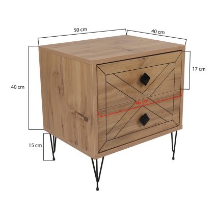 Mesa de cabeceira LUNA 55x50 cm castanho/preto