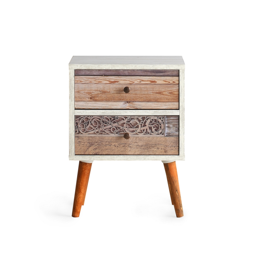 Mesa de cabeceira MALMO 55x40 cm branca/castanha