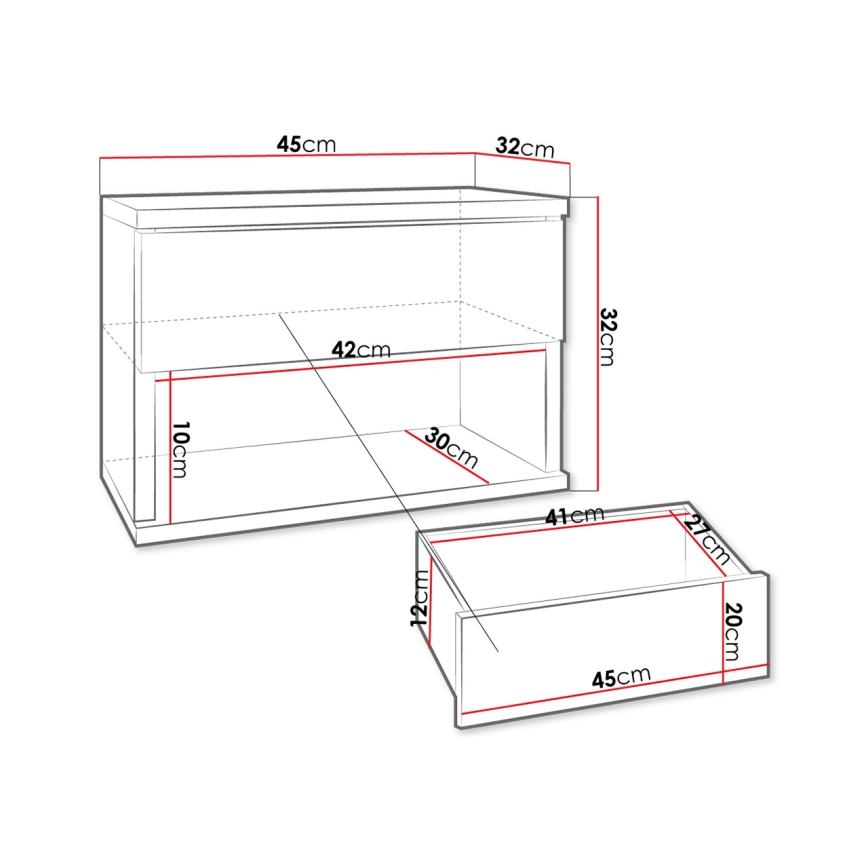 Mesa de cabeceira NECE 32x45 cm preto