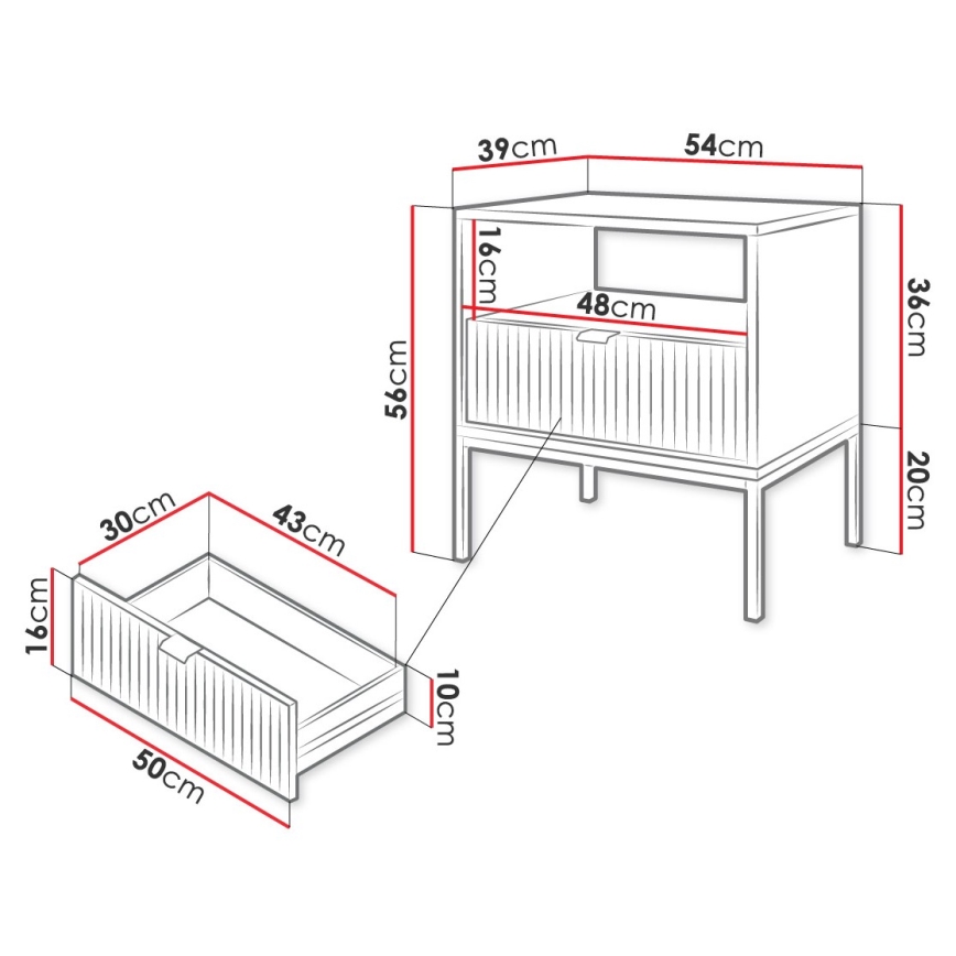 Mesa de cabeceira NOVA 56x54 cm cinzento/preto