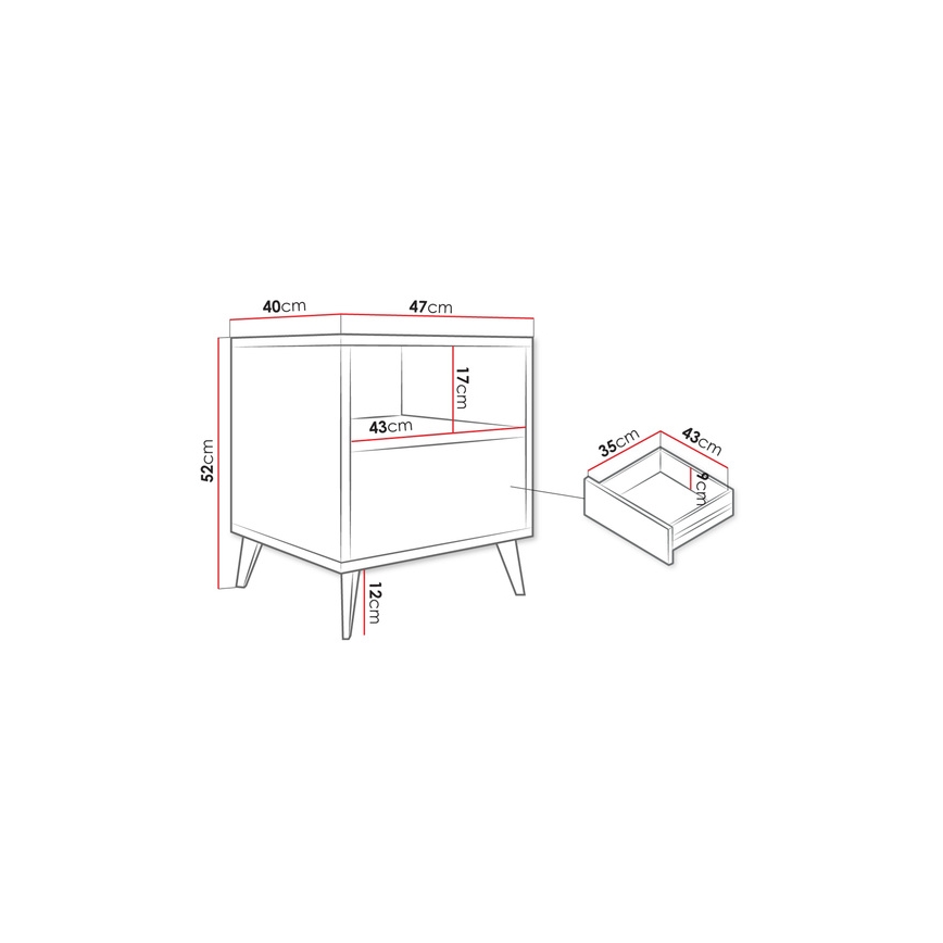 Mesa de cabeceira OVESSI 52x47 cm preto/carvalho artisan