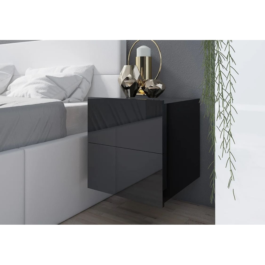 Mesa de cabeceira PAVO 45x40 cm preto brilhante/mate preto