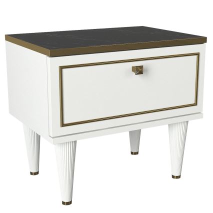 Mesa de cabeceira RAVENNA 47,2x50 cm branca/preta/dourada