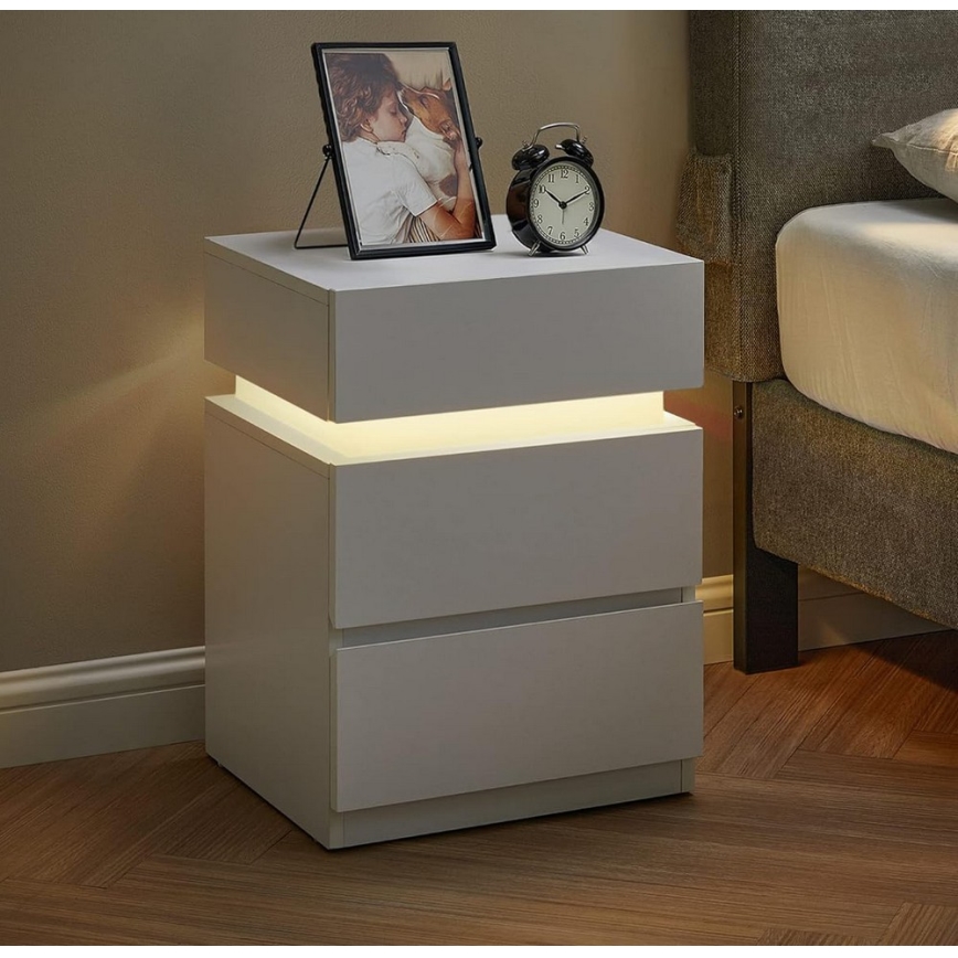 Mesa de cabeceira SMARTIE com iluminação integrada, branca