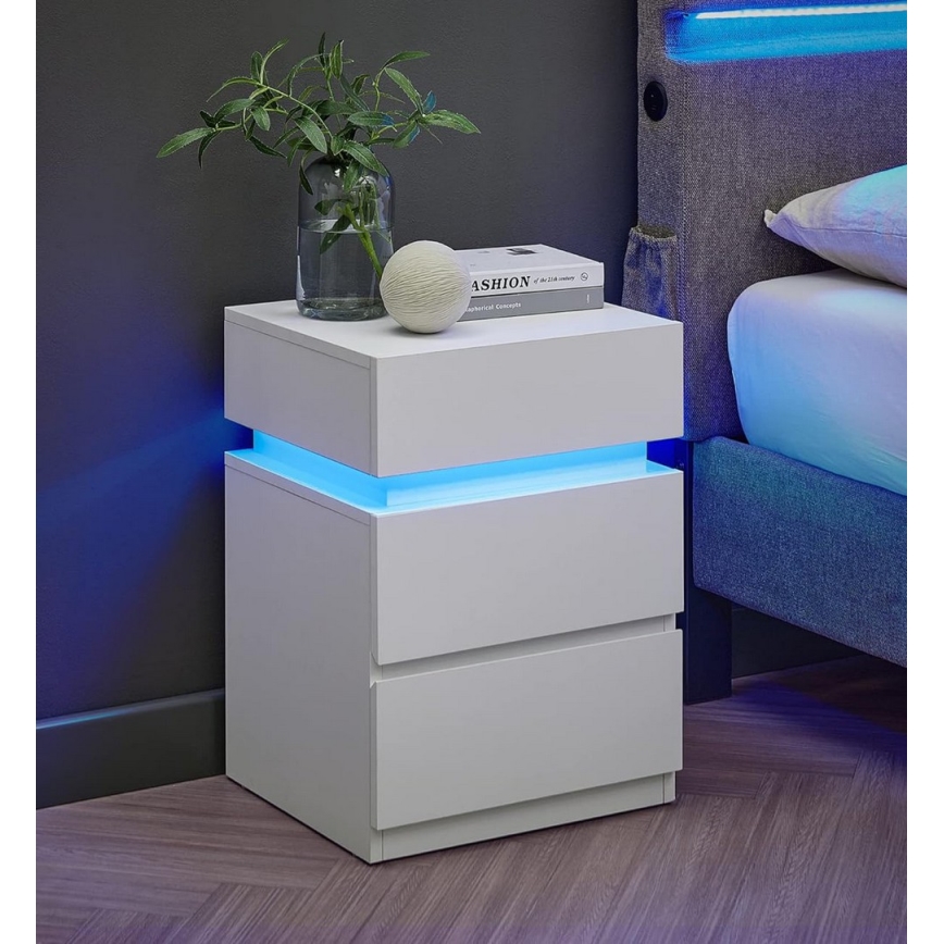 Mesa de cabeceira SMARTIE com iluminação integrada, branca