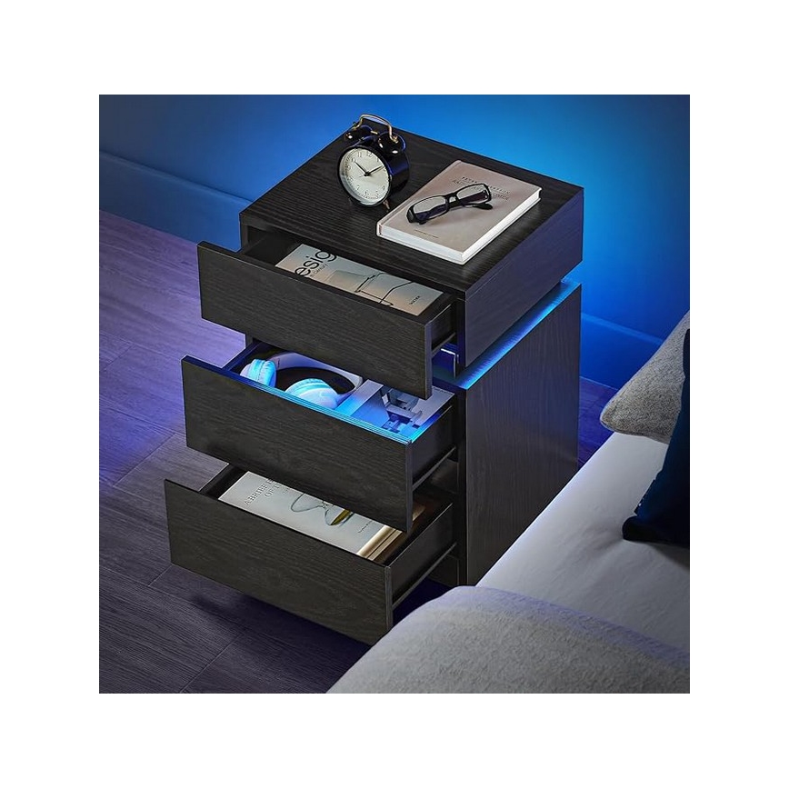 Mesa de cabeceira SMARTIE com iluminação integrada, preta