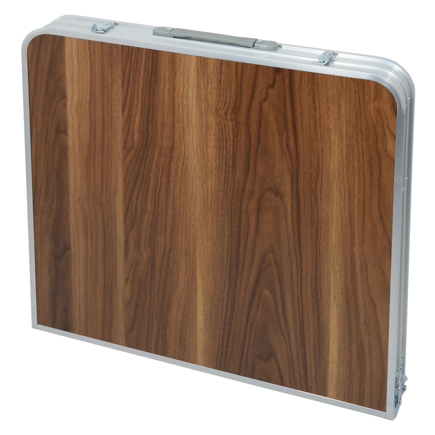 Mesa de campismo dobrável castanho/cromado mate