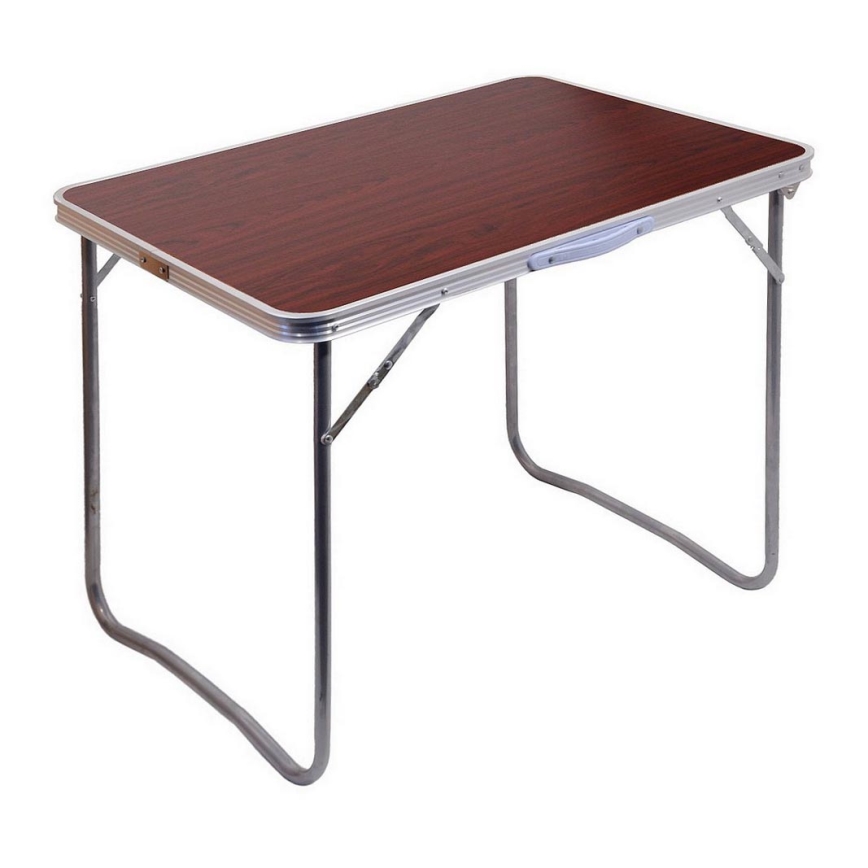 Mesa de campismo dobrável castanho/cromado mate