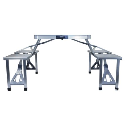 Mesa de campismo dobrável com cadeiras branco/cromado mate