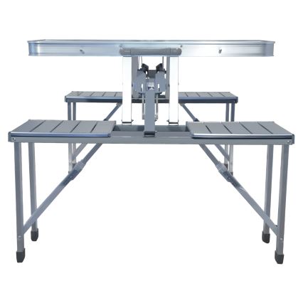 Mesa de campismo dobrável com cadeiras branco/cromado mate