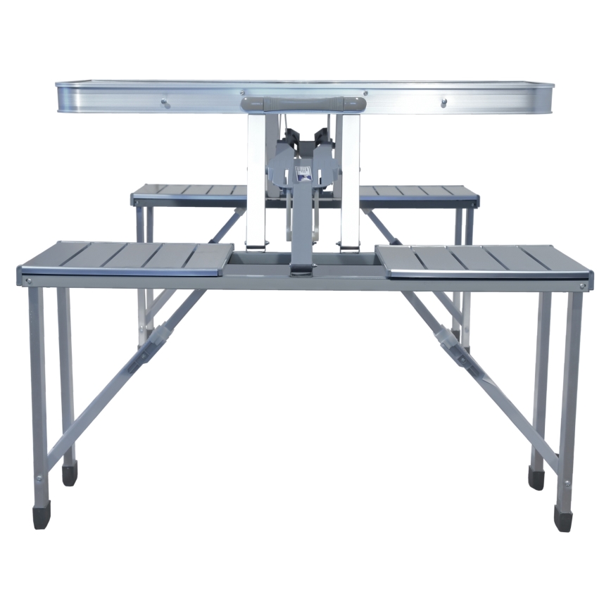 Mesa de campismo dobrável com cadeiras branco/cromado mate