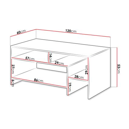 Mesa de centro ALVA 120x53 cm branco/carvalho grande