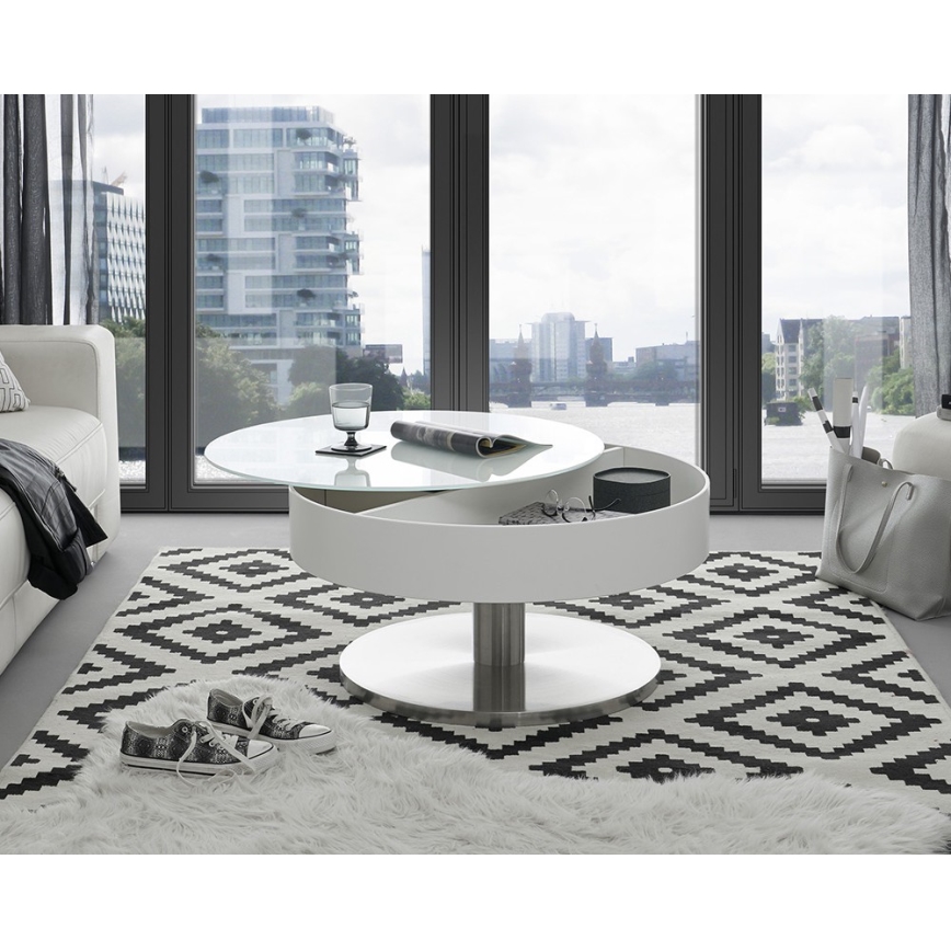 Mesa de centro BLOCK Ø 79 cm branca/prateada