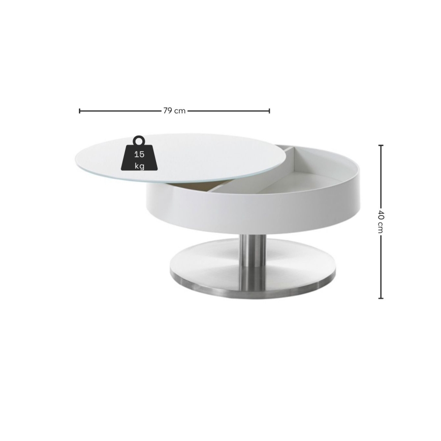 Mesa de centro BLOCK Ø 79 cm branca/prateada