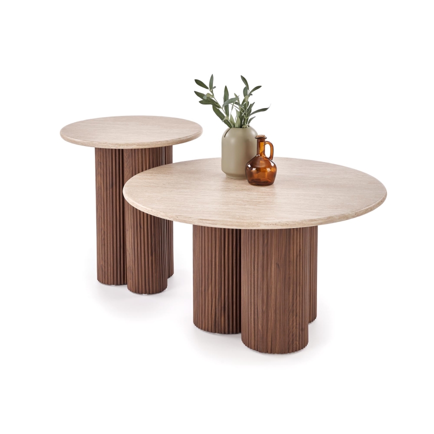 Mesa de centro CALDO Ø 80 cm castanha/bege