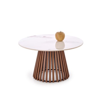 Mesa de centro CARINA Ø 80 cm castanho/branco/efeito mármore