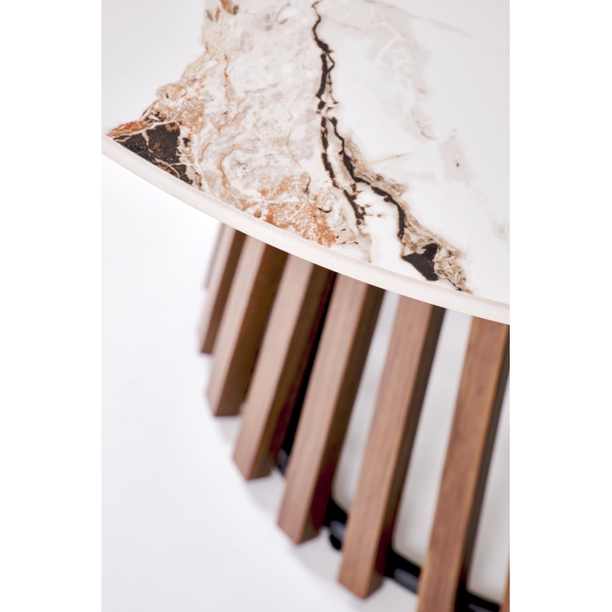 Mesa de centro CARINA Ø 80 cm castanho/branco/efeito mármore