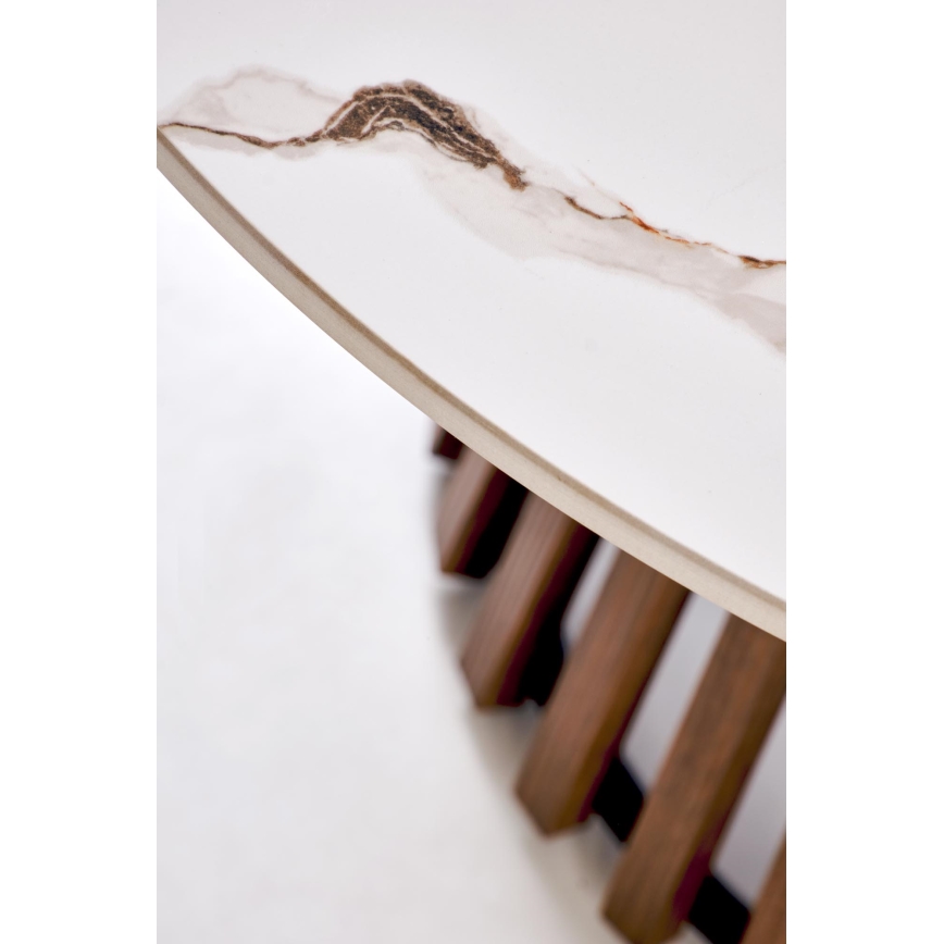 Mesa de centro CARINA Ø 80 cm castanho/branco/efeito mármore